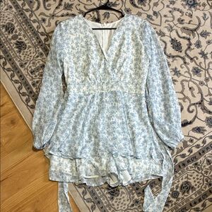 Light Blue Floral V-Neck Romper